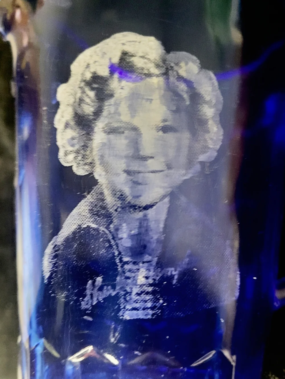 Vintage 1930s Hazel Atlas Shirley Temple Cobalt Blue Etched Glass Milk Pitcher